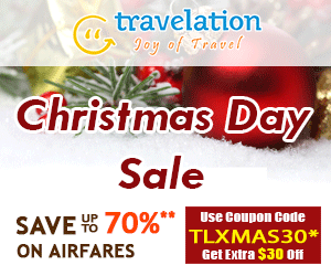 Christmas Day Flight Sale. Book Now and get 70% off also take $15 Off with Coupon Code – TLXMAS15.