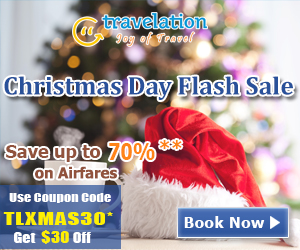 Christmas Day Flight Sale. Book Now and get 70% off also take $30 Off with Coupon Code – TLXMAS30.